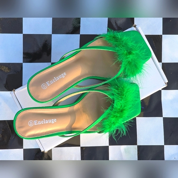 Enelauge Feather Square Toe Kitten Heel Green Sz.45 (W11-13,M11-12) - Picture 4 of 8